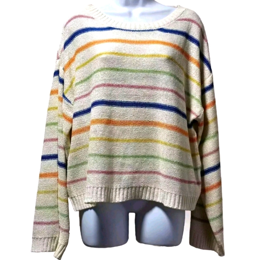 NEW BY TOGETHER Pullover Striped Sweater Contemporary Boxy Fit Big Sleeves NWT